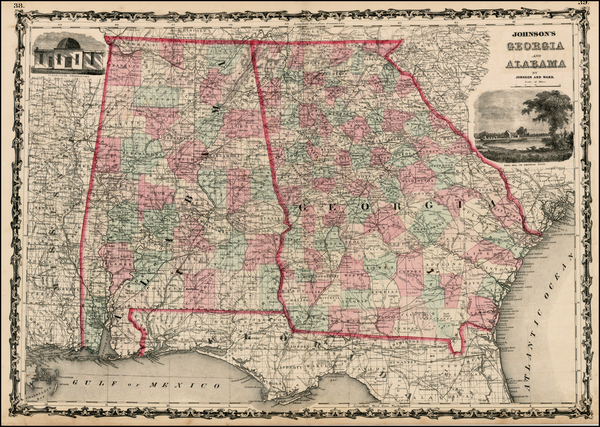 50-South and Southeast Map By Benjamin P Ward  &  Alvin Jewett Johnson