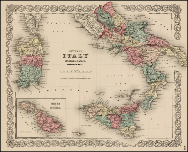 9-Italy and Balearic Islands Map By Joseph Hutchins Colton