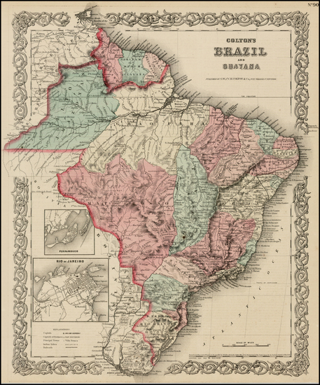 91-South America and Brazil Map By Joseph Hutchins Colton