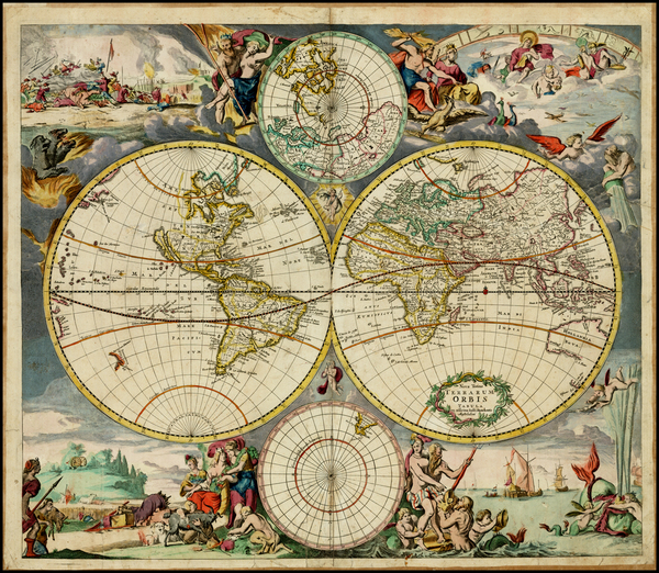 100-World, World and Polar Maps Map By Justus Danckerts