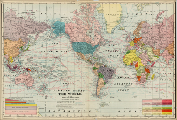 98-World and World Map By George F. Cram