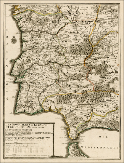 49-Spain and Portugal Map By Nicolas de Fer / Jacques-Francois Benard