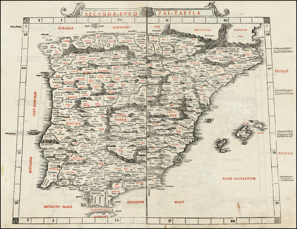 53-Spain, Portugal and Balearic Islands Map By Bernardus Sylvanus