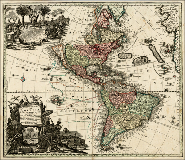 97-Western Hemisphere, South America and America Map By Matthaus Seutter