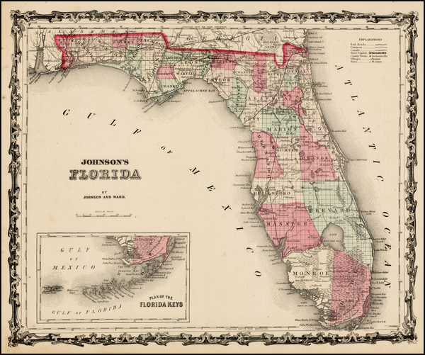 15-Florida Map By Benjamin P Ward  &  Alvin Jewett Johnson