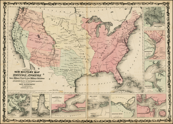 55-United States Map By Benjamin P Ward  &  Alvin Jewett Johnson