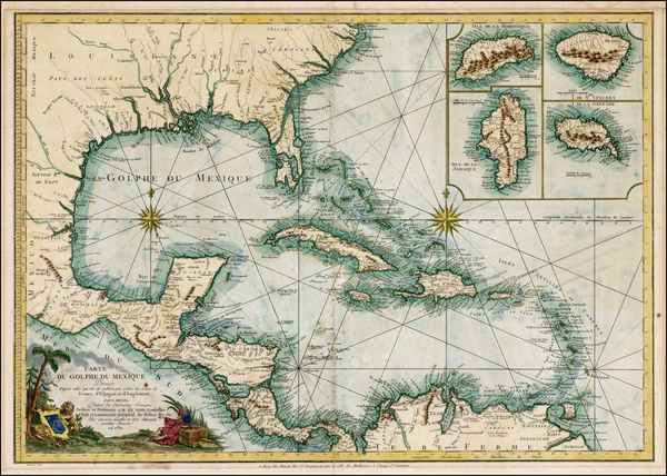 52-Florida, South, Southeast, Texas, Southwest, Caribbean and Central America Map By Louis Denis