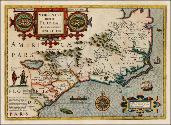 85-Mid-Atlantic and Southeast Map By Jodocus Hondius