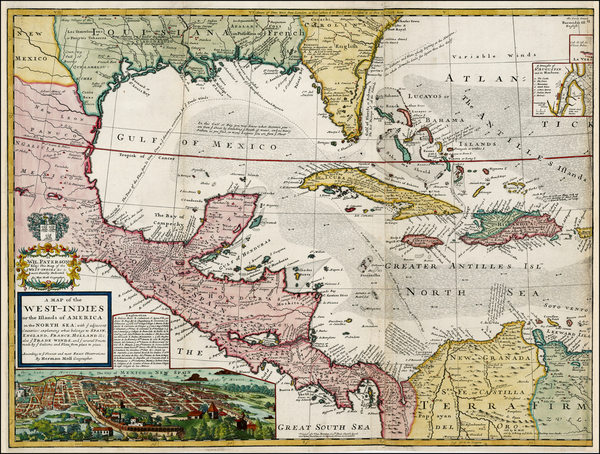 49-South, Southeast, Texas, Caribbean and Central America Map By Hermann Moll