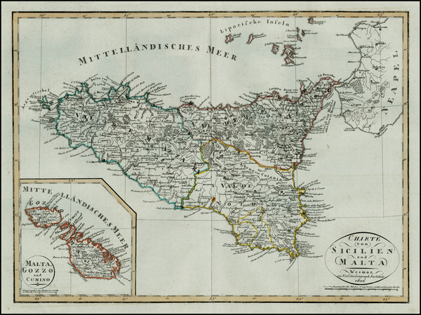 69-Italy, Malta and Sicily Map By Weimar Geographische Institut