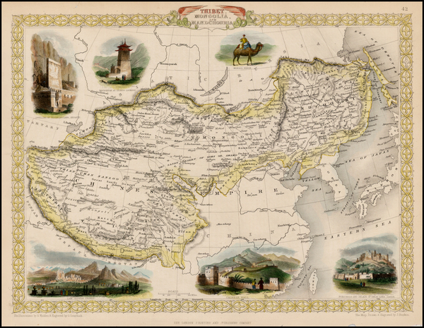 32-China, India, Central Asia & Caucasus and Russia in Asia Map By John Tallis