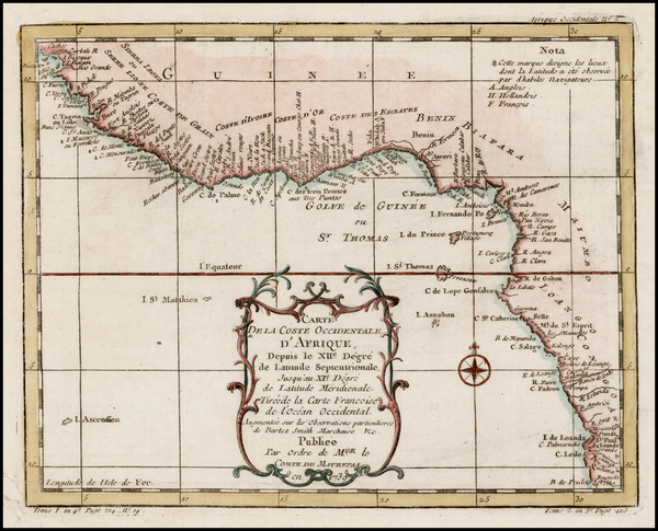 90-West Africa Map By Jacques Nicolas Bellin