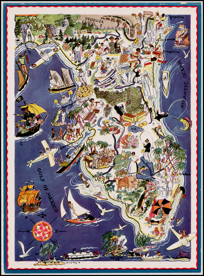 60-Florida Map By Berta and Elmer Hader