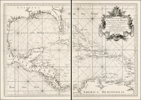 77-Florida, South, Southeast, Texas, Mexico, Caribbean and Central America Map By Tomás L&o