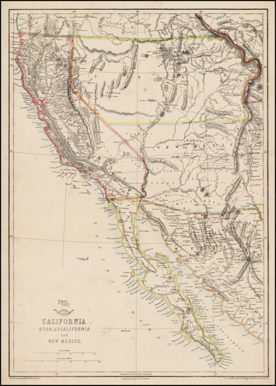 59-Southwest, Rocky Mountains, Baja California and California Map By Theodore Ettling / Weekly Dis