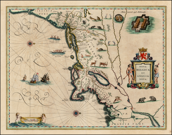 57-New England and Mid-Atlantic Map By Willem Janszoon Blaeu