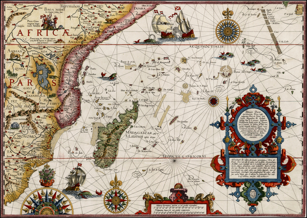 79-Indian Ocean, Africa, South Africa and East Africa Map By Jan Huygen Van Linschoten