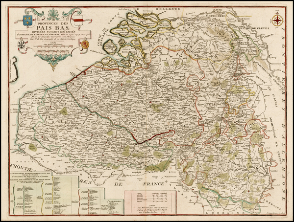 42-Netherlands and Belgium Map By Nicolas de Fer / Jacques-Francois Benard