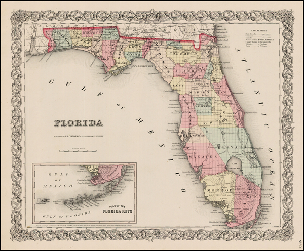 72-Florida Map By Joseph Hutchins Colton