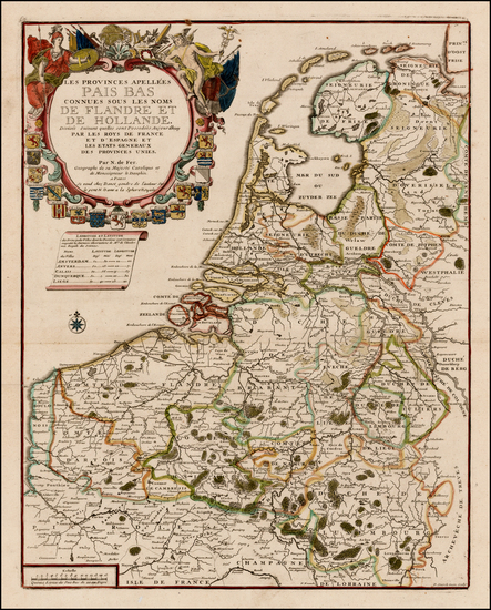 36-Netherlands Map By Nicolas de Fer / Guillaume Danet