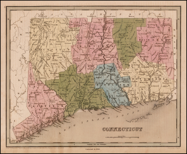 42-New England and Connecticut Map By Thomas Gamaliel Bradford