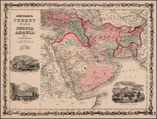 48-Middle East and Turkey & Asia Minor Map By Alvin Jewett Johnson  &  Ross C. Browning