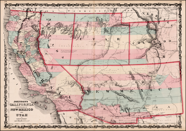 15-Southwest, Rocky Mountains and California Map By Alvin Jewett Johnson  &  Ross C. Browning