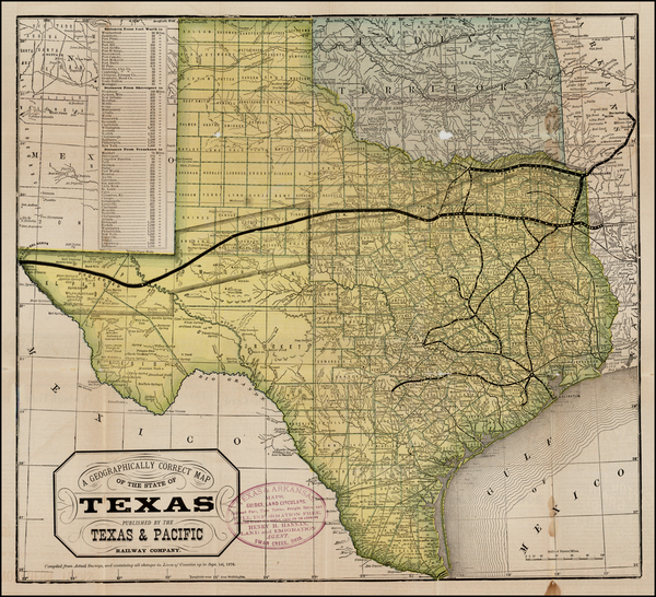 17-Texas Map By Texas & Pacific Railway Company / Woodward, Tiernan & Hale