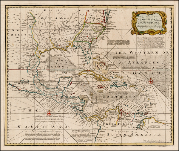 30-South, Southeast, Caribbean and Central America Map By Emanuel Bowen