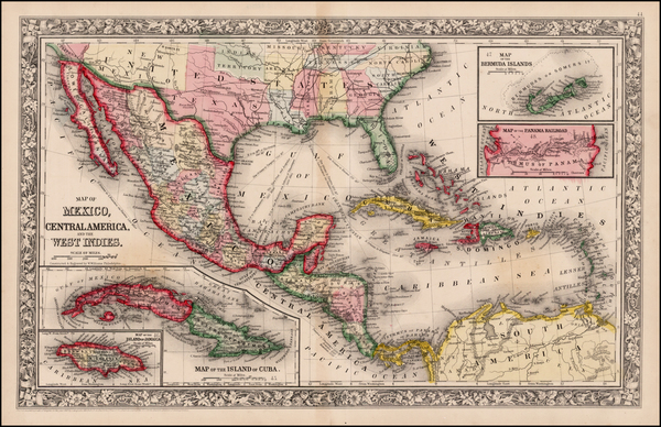 63-Southwest, Mexico and Caribbean Map By Samuel Augustus Mitchell Jr.