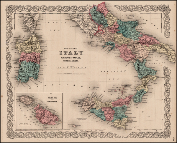 61-Italy and Balearic Islands Map By Joseph Hutchins Colton