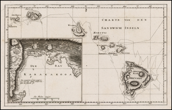 87-Hawaii and Hawaii Map By James Cook