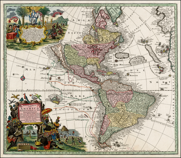 3-Western Hemisphere, South America and America Map By Matthaus Seutter