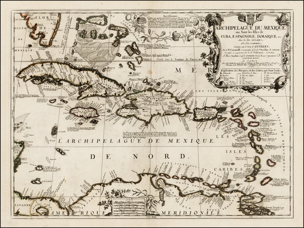 7-Florida and Caribbean Map By Vincenzo Maria Coronelli - Jean-Baptiste Nolin