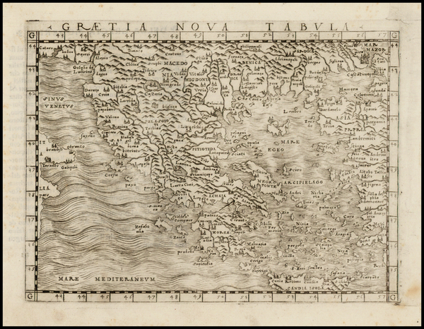 74-Turkey and Greece Map By Giacomo Gastaldi