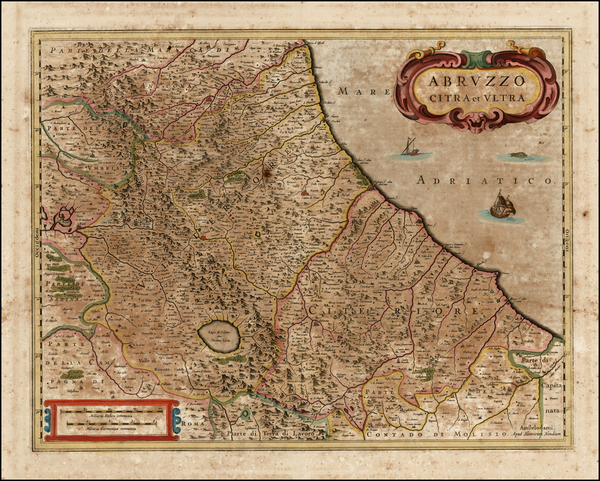 70-Italy Map By Henricus Hondius