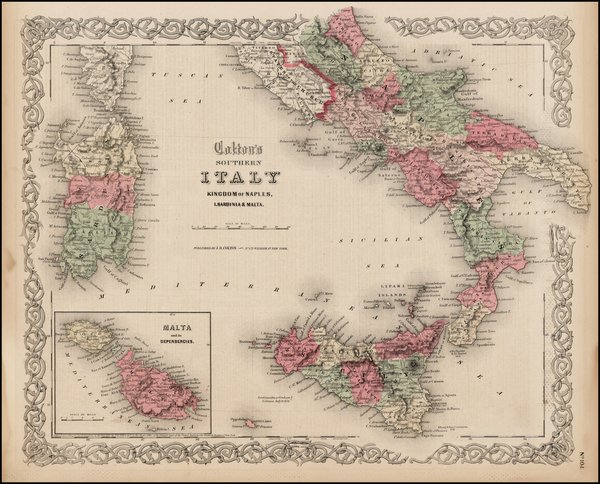 13-Italy and Balearic Islands Map By Joseph Hutchins Colton