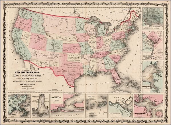 59-United States Map By Benjamin P Ward  &  Alvin Jewett Johnson