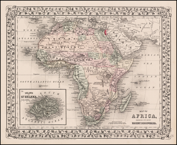 96-Africa and Africa Map By Samuel Augustus Mitchell Jr.