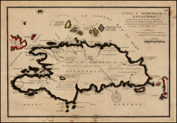 70-Hispaniola Map By Nicolas de Fer