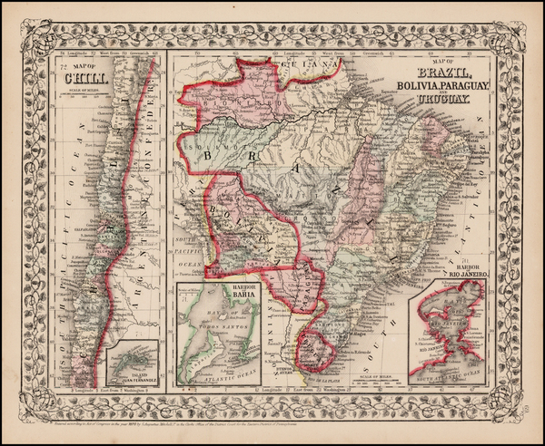 53-South America and Brazil Map By Samuel Augustus Mitchell Jr.