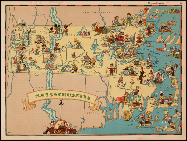 66-New England and Massachusetts Map By Ruth Taylor White