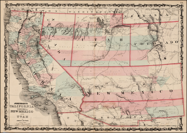 11-Southwest, Rocky Mountains and California Map By Benjamin P Ward  &  Alvin Jewett Johnson