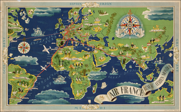 88-World, World, Atlantic Ocean, Europe, Europe, Asia, Asia, Africa and Africa Map By Lucien Bouch