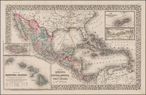 16-Southeast, Southwest, Hawaii, Mexico, Caribbean and Hawaii Map By Samuel Augustus Mitchell Jr.