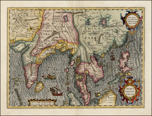 91-China, India, Southeast Asia and Philippines Map By Jodocus Hondius