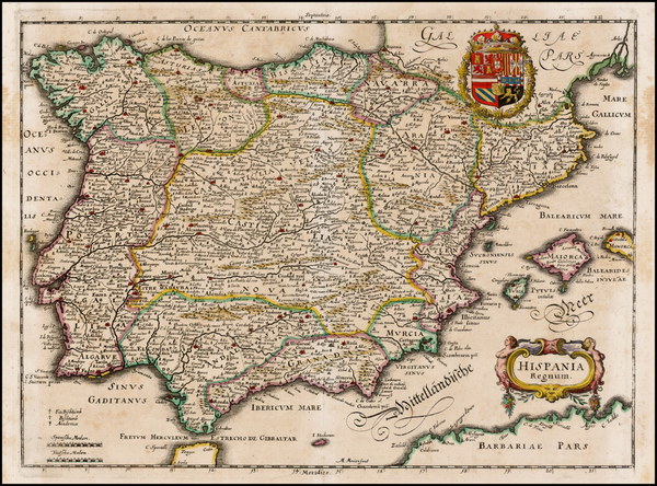 95-Spain and Portugal Map By Matthaus Merian