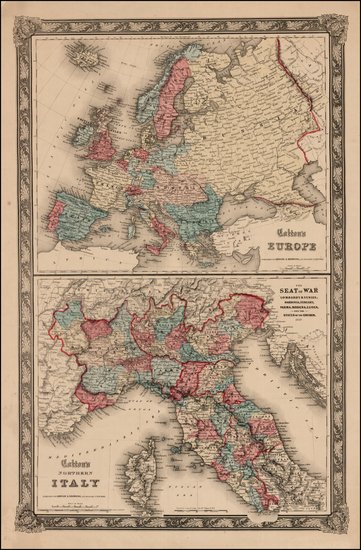 33-Europe and Italy Map By Joseph Hutchins Colton