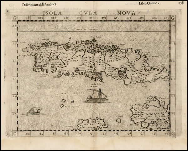 35-Caribbean Map By Girolamo Ruscelli
