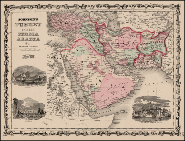 54-Middle East and Turkey & Asia Minor Map By Benjamin P Ward  &  Alvin Jewett Johnson